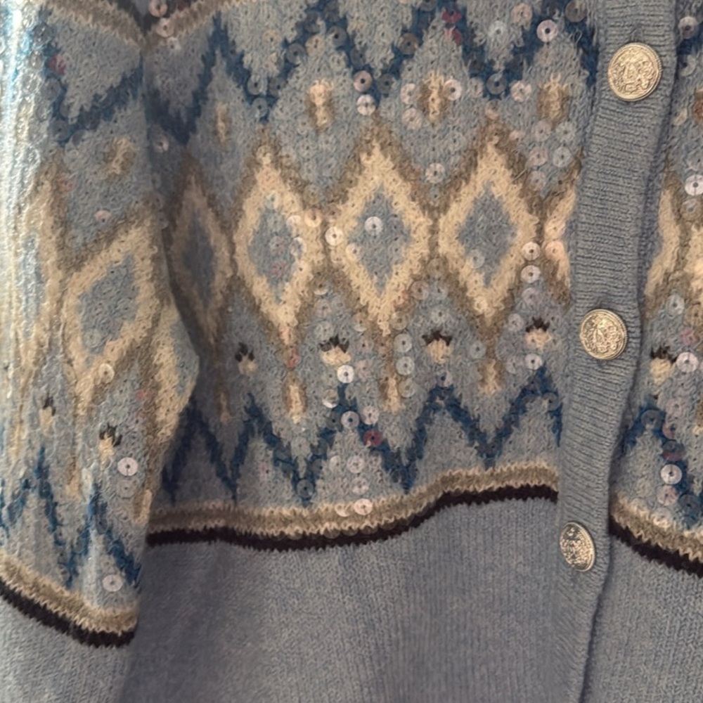Loft With Sequins Elegant Blue Patterned Cardigan - image 1